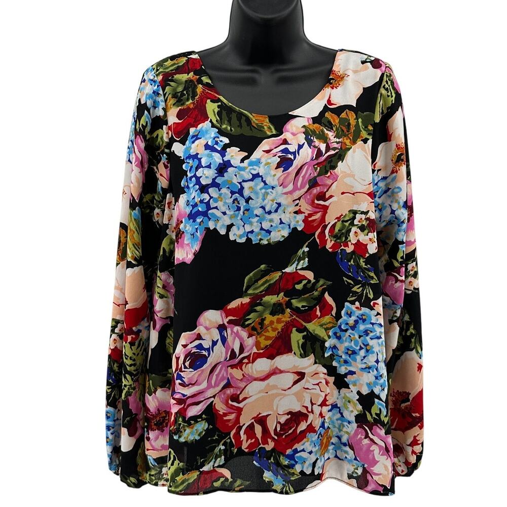 Show Me Your Mumu Blouse WMNS S Black Blue Red Floral Open Back Boho Long Sleeve